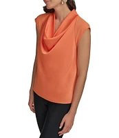 Donna Karan Mixed Media Cowl Neck Cap Sleeve Top