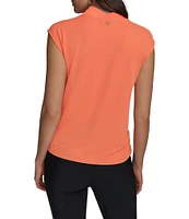 Donna Karan Mixed Media Cowl Neck Cap Sleeve Top
