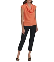 Donna Karan Mixed Media Cowl Neck Cap Sleeve Top