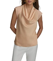 Donna Karan Mixed Media Cowl Neck Cap Sleeve Top