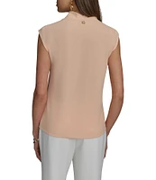 Donna Karan Mixed Media Cowl Neck Cap Sleeve Top