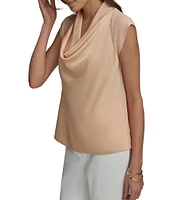 Donna Karan Mixed Media Cowl Neck Cap Sleeve Top