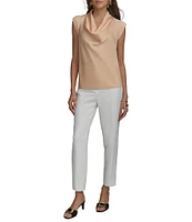 Donna Karan Mixed Media Cowl Neck Cap Sleeve Top