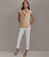 Donna Karan Mixed Media Cowl Neck Cap Sleeve Top