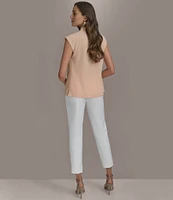 Donna Karan Mixed Media Cowl Neck Cap Sleeve Top