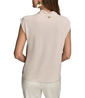 Donna Karan Mixed Media Cowl Neck Cap Sleeve Top