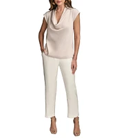 Donna Karan Mixed Media Cowl Neck Cap Sleeve Top