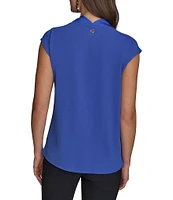 Donna Karan Mixed Media Cowl Neck Cap Sleeve Top