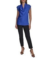 Donna Karan Mixed Media Cowl Neck Cap Sleeve Top