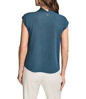 Donna Karan Mixed Media Cowl Neck Cap Sleeve Top