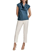 Donna Karan Mixed Media Cowl Neck Cap Sleeve Top