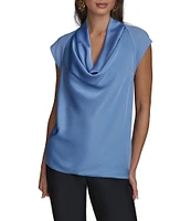 Donna Karan Mixed Media Cowl Neck Cap Sleeve Top