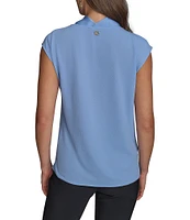 Donna Karan Mixed Media Cowl Neck Cap Sleeve Top