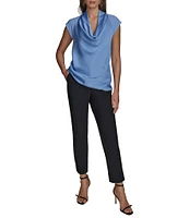 Donna Karan Mixed Media Cowl Neck Cap Sleeve Top