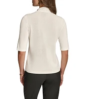 Donna Karan Mock Neck Elbow Sleeve Knit Top