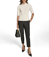 Donna Karan Mock Neck Elbow Sleeve Knit Top