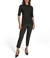 Donna Karan Mock Neck Elbow Sleeve Knit Top