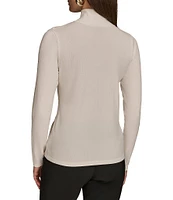 Donna Karan Mock Neck Shoulder Cut-Out Long Sleeve Sweater