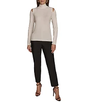 Donna Karan Mock Neck Shoulder Cut-Out Long Sleeve Sweater