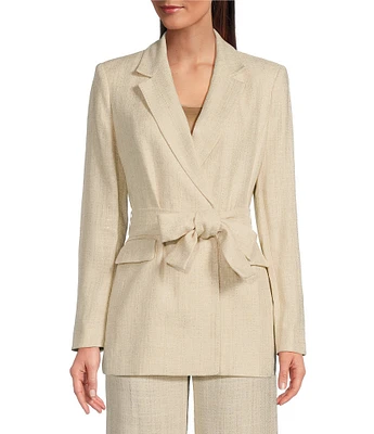 Donna Karan Novelty Linen Blend Metallic Tie Waist Jacket