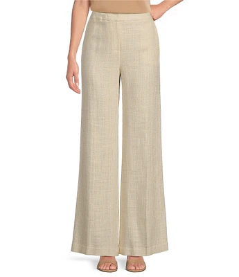 Donna Karan Novelty Linen Blend Metallic Wide Leg Pants