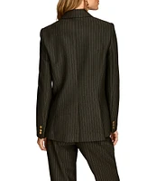 Donna Karan Novelty Pin Stripe Peak Lapel Long Sleeve Gold Button Blazer