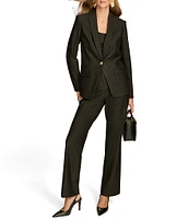 Donna Karan Novelty Pin Stripe Peak Lapel Long Sleeve Gold Button Blazer