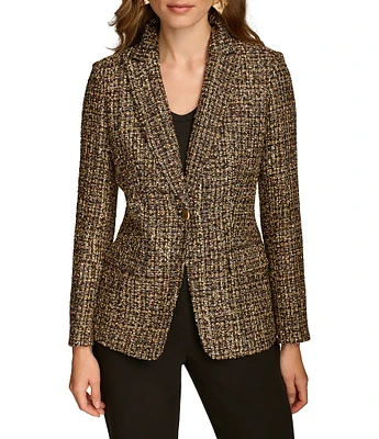 Donna Karan Novelty Tweed 1-Button Peak Lapel Blazer