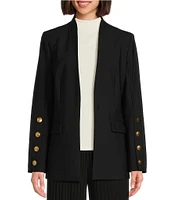 Donna Karan Open Front Hardware Button Sleeve Blazer