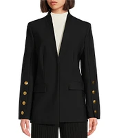 Donna Karan Open Front Hardware Button Sleeve Blazer