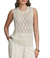 Donna Karan Open Knit Diamond Pattern Crew Neck Sleeveless Tank