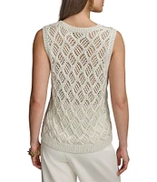 Donna Karan Open Knit Diamond Pattern Crew Neck Sleeveless Tank