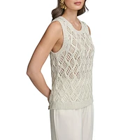 Donna Karan Open Knit Diamond Pattern Crew Neck Sleeveless Tank