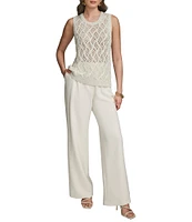 Donna Karan Open Knit Diamond Pattern Crew Neck Sleeveless Tank