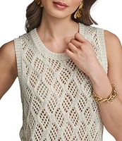 Donna Karan Open Knit Diamond Pattern Crew Neck Sleeveless Tank