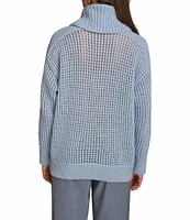 Donna Karan Open-Knit Sequin Detailed Cowl Neck Long Sleeve Sweater