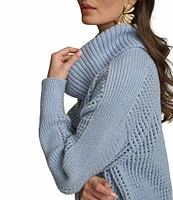 Donna Karan Open-Knit Sequin Detailed Cowl Neck Long Sleeve Sweater