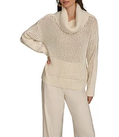 Donna Karan Open-Knit Sequin Detailed Cowl Neck Long Sleeve Sweater