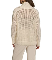 Donna Karan Open-Knit Sequin Detailed Cowl Neck Long Sleeve Sweater