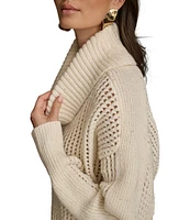 Donna Karan Open-Knit Sequin Detailed Cowl Neck Long Sleeve Sweater