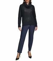 Donna Karan Open-Knit Sequin Detailed Cowl Neck Long Sleeve Sweater