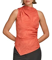 Donna Karan Organic Pleated Chiffon Sleeveless Asymmetric Hem Top