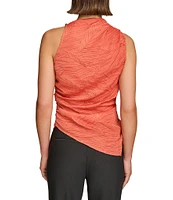 Donna Karan Organic Pleated Chiffon Sleeveless Asymmetric Hem Top