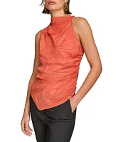 Donna Karan Organic Pleated Chiffon Sleeveless Asymmetric Hem Top