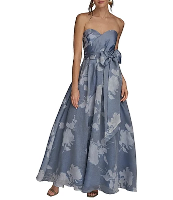 Donna Karan Organza Sweetheart Neck Strapless Tie Sash Bow Ballgown