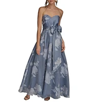 Donna Karan Organza Sweetheart Neck Strapless Tie Sash Bow Ballgown