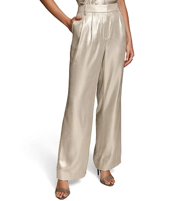 Donna Karan Pearl Foil Pleated Wide Leg Pants