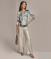 Donna Karan Pearl Foil Pleated Wide Leg Pants