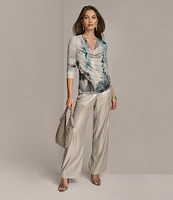 Donna Karan Pearl Foil Pleated Wide Leg Pants