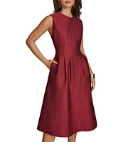 Donna Karan Pebble Jacquard Crew Neck Sleeveless A-Line Dress